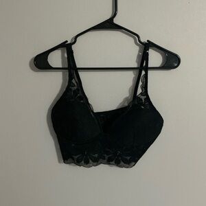PINK Black Lace Longline Bralette Strappy Floral | Size Tag Missing